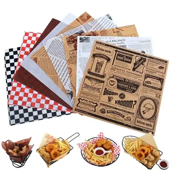Embalagem de hambúrguer de qualidade alimentar por atacado Design personalizado tamanho PE revestido à prova de graxa para embalagem de hambúrguer Papel sanduíche Papel de embrulho de alimentos