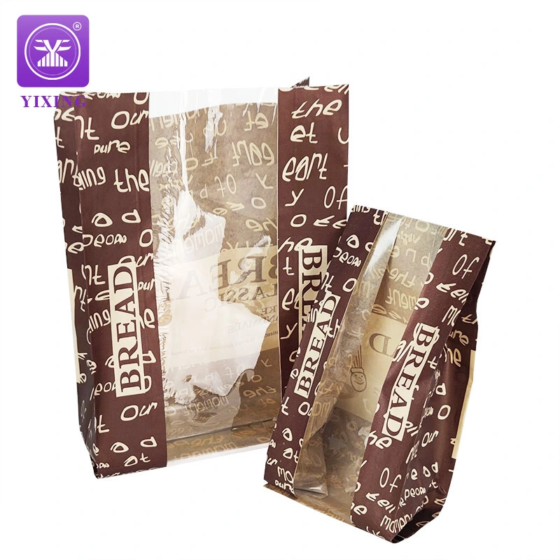 Custom Toast Paper Bag Sandwich Bakery Bread Kraft Paper Bag with Clear Window