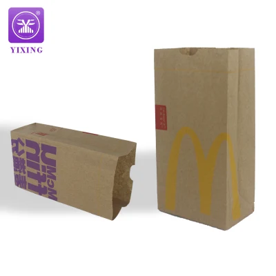 Saco de papel com alça cortada para viagem de papel Kraft por atacado personalizado para embalagens de fast food