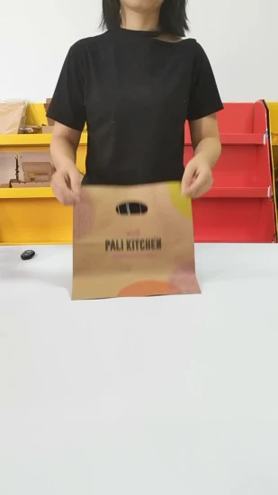Embalagem de alimentos Saco de papel Kraft marrom para viagem com alças cortadas