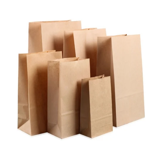 Pequenos sacos de compras de fundo quadrado à prova de graxa de papel grosso de grau alimentício liso marrom Kraft para alimentos